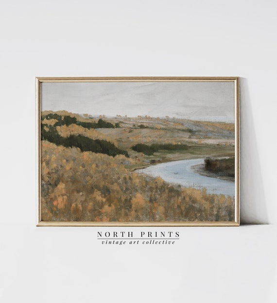 Country River Landscape Painting Vintage Art Farmhouse Print North Prints 1106