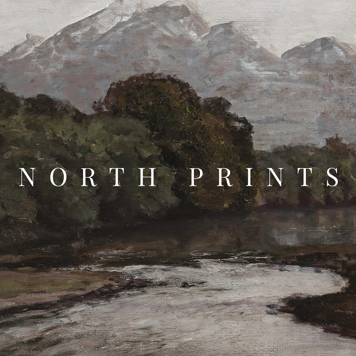Rustic Moody Autumn River Landscape Art Print - Image 2