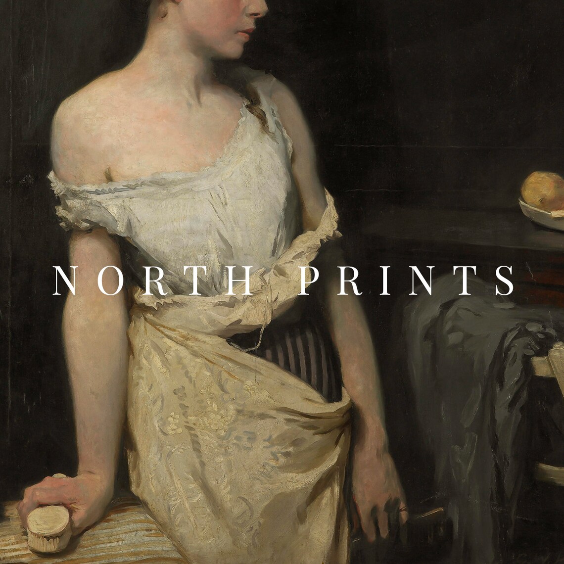 Moody Antique Woman Oil Portrait Dark Background Classical Vintage Print - Image 3