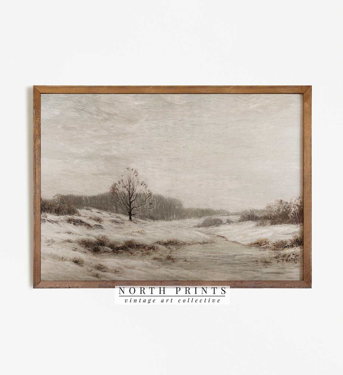 Vintage Winter Landscape, Neutral Muted Art Print