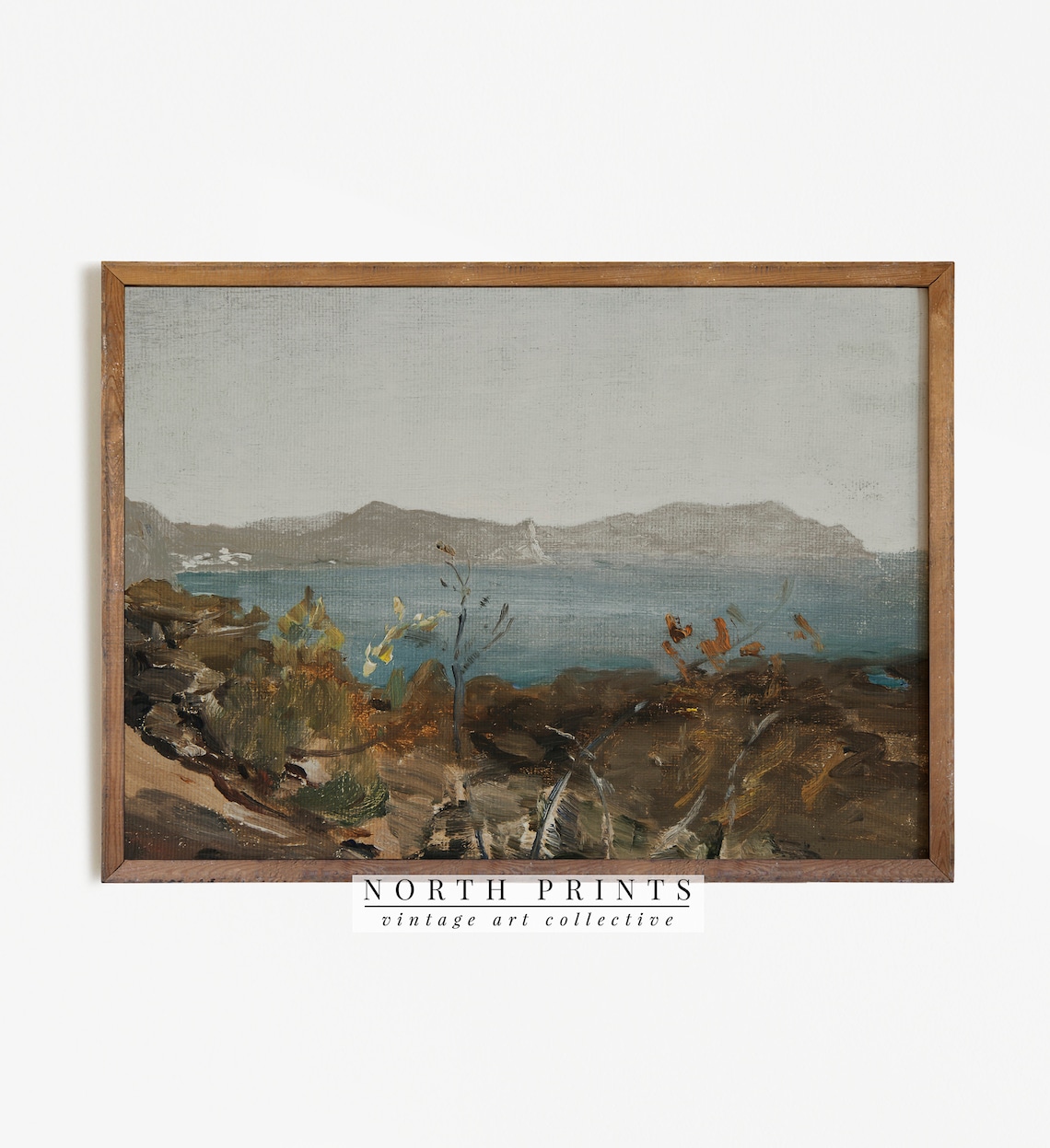 Rustic Lake Vintage Coastal Art Print, Antique Oil Style