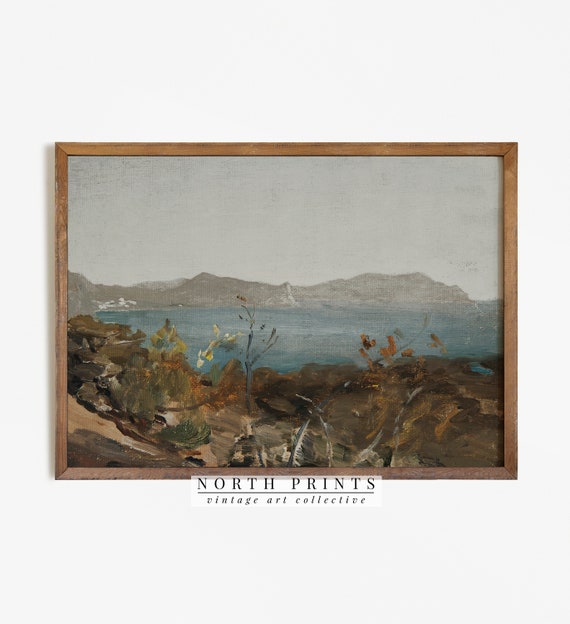 Rustic Lake Vintage Coastal Art Print, Antique Oil Style