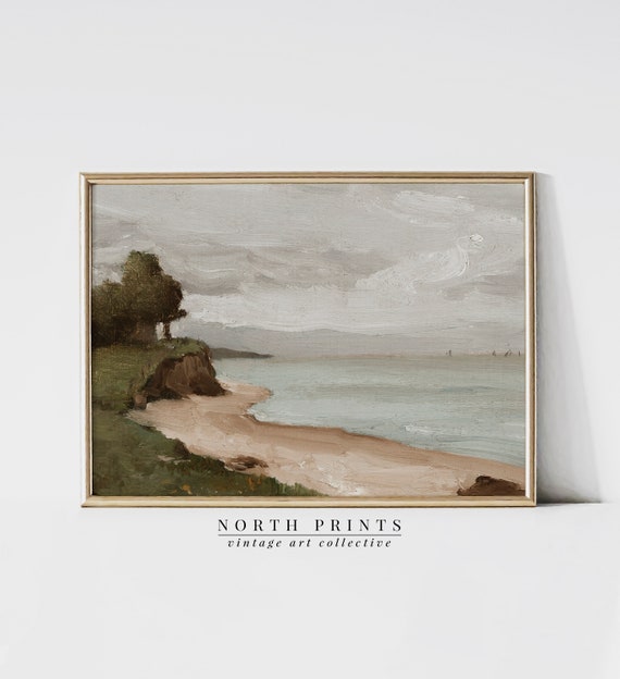 Vintage Coastal Oil Painting Beach House Art Print