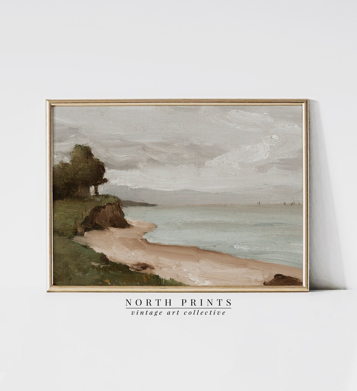 Vintage Coastal Oil Painting Beach House Art Print
