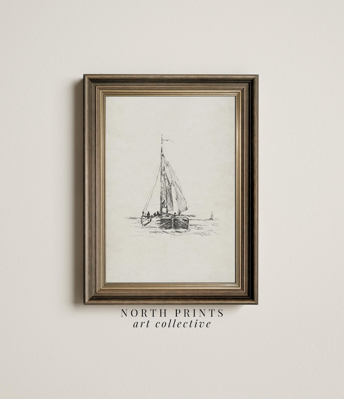Simple Nautical Sketch Art Print, Lake House Sailboat