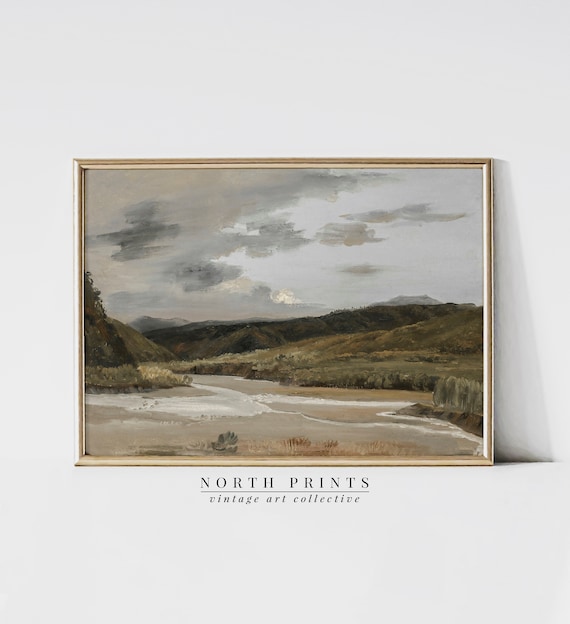 Warm Moody Landscape Painting River Scenery Art Print