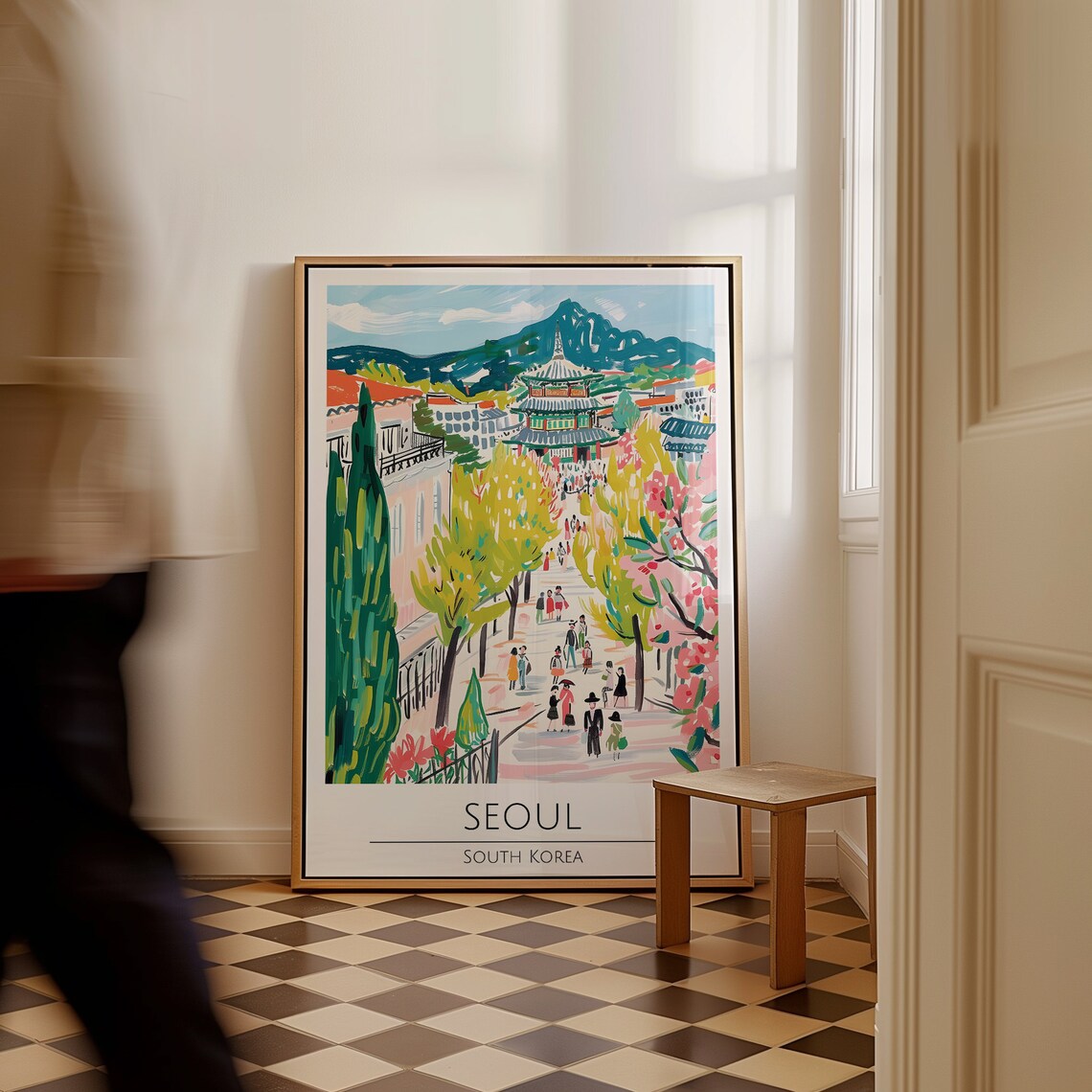 Seoul South Korea Traditional Gate Spring Blossom Street Poster - Image 3