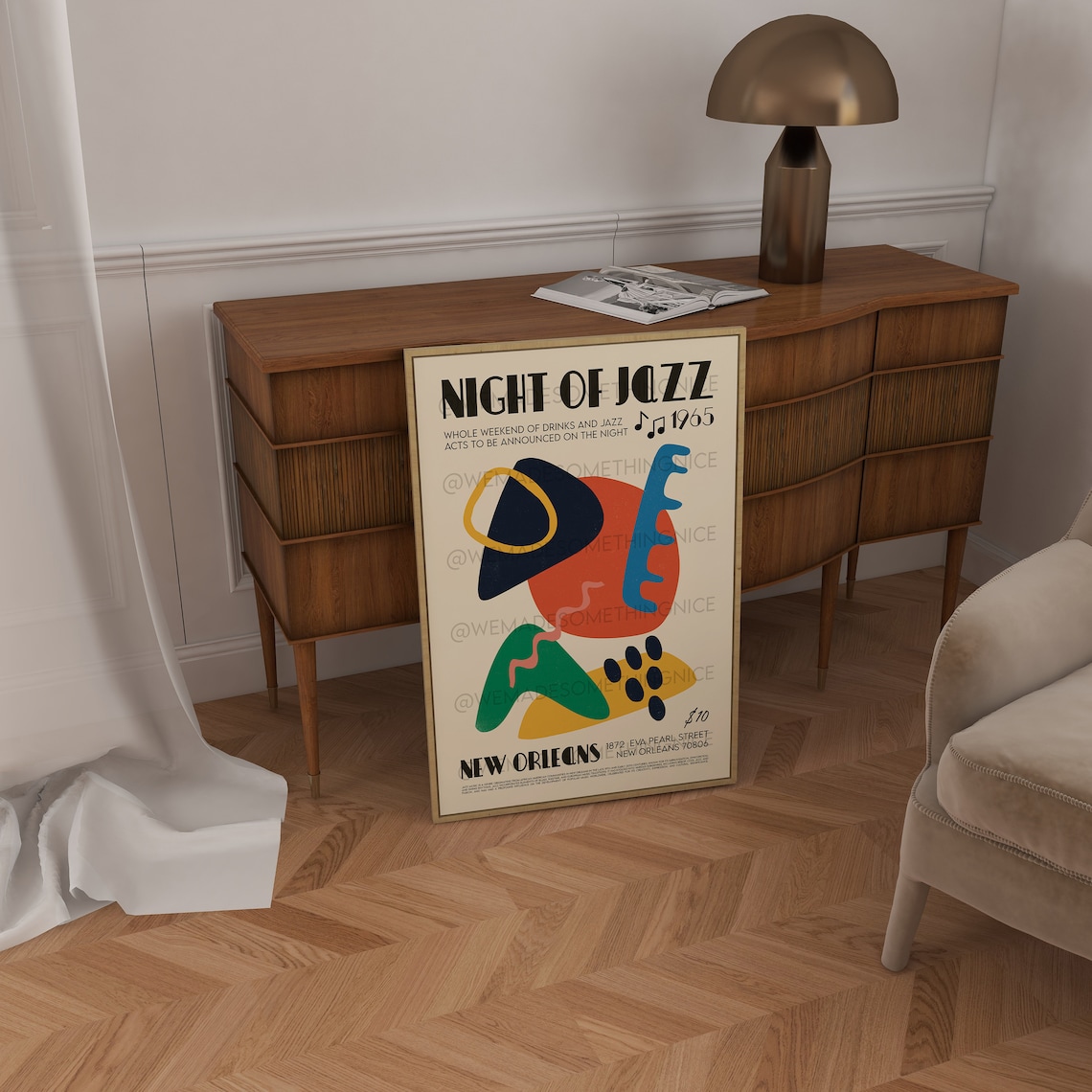New Orleans Jazz Poster, Mid Century Modern Art Print - Image 2
