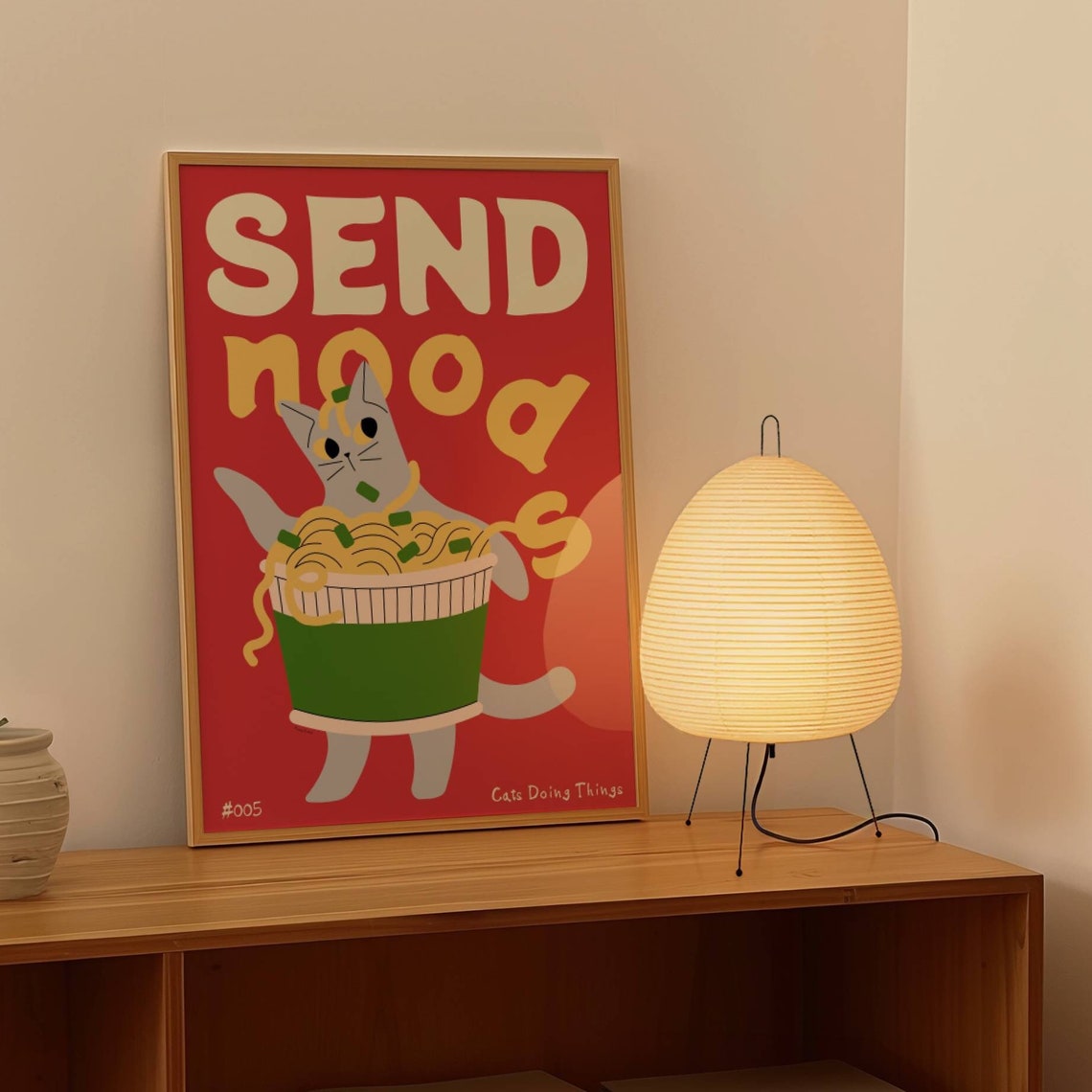 Send Noods Grey Cat Giant Ramen Noodle Cup Silly Kitchen Poster - Image 2
