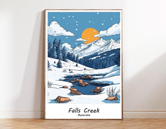 Falls Creek Ski Print Australian Print Victorian Alps Home Decor Mount Beauty Retro Wall Art Birthday Gift Poster Ski Resort Print