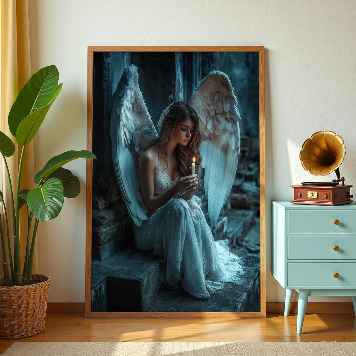 Dreamy Angel Candlelight Fantasy Portrait Mystical Gothic Poster - Image 2