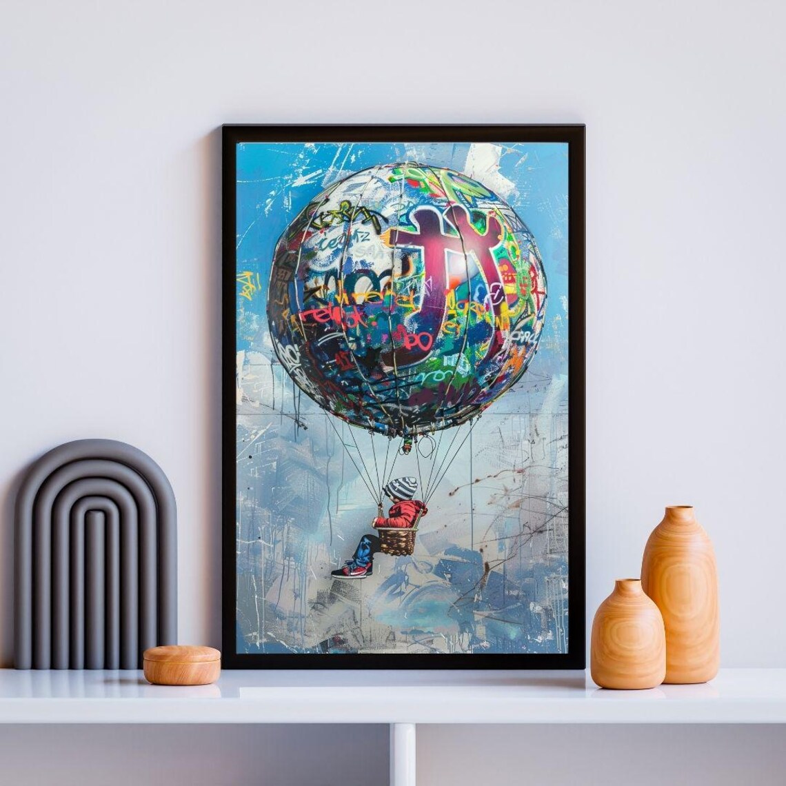 Kid In Graffiti Hot Air Balloon Urban Street Art Whimsical Poster - Image 2