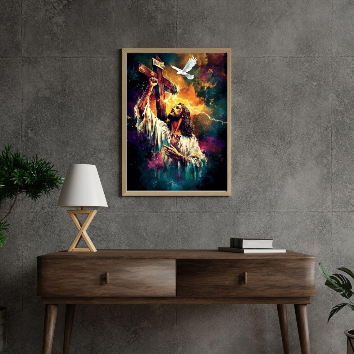 Jesus Christ Carrying The Cross With Dove Vibrant Christian Faith Wall Poster - Image 2
