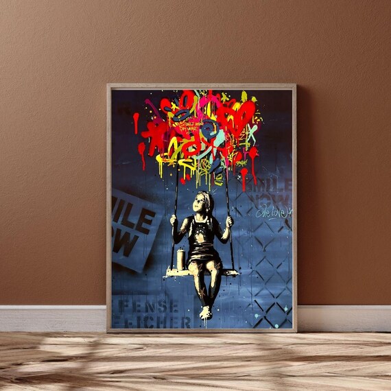 Girl On Swing Graffiti Street Art Print Colorful Urban Wall Decor Poster