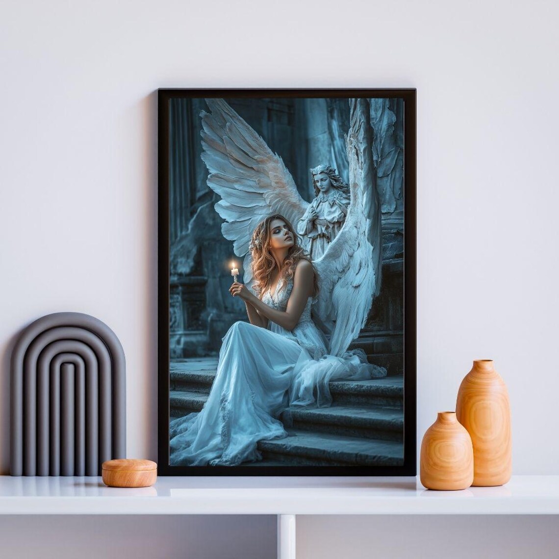 Angelic Guardian Art Print Ethereal Woman With Angel Wings Mystical Fantasy Wall Art For Spiritual And Dreamy Decor - Image 2