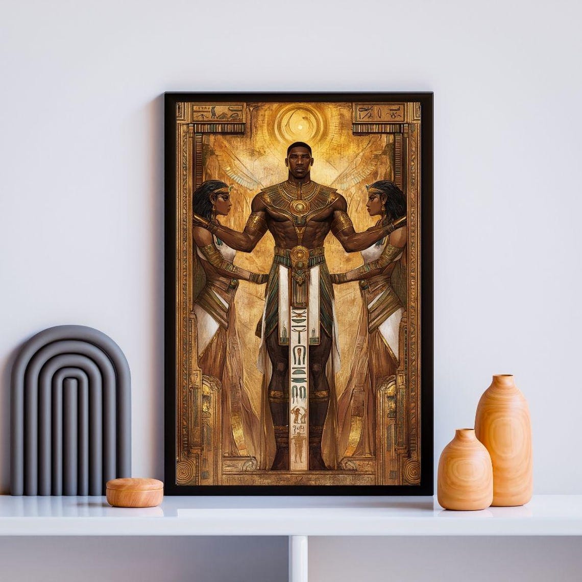 Ancient Egyptian Pharaoh In Gold Regalia Majestic Mythology Poster - Image 2