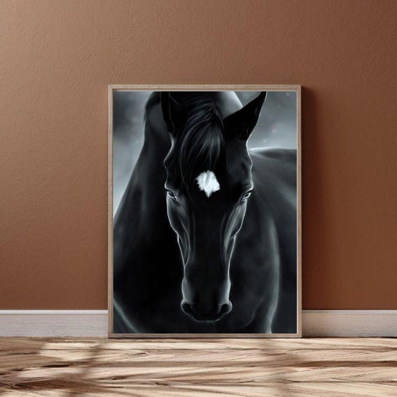 Black Horse Art Print Elegant Equine Portrait Minimalist Animal Wall Decor Bold Horse Lover Gift