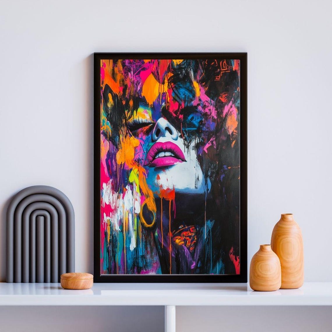 Female Portrait Art Print Bold Graffiti Expressionism Vibrant And Edgy Wall Decor Contemporary Urban Artwork