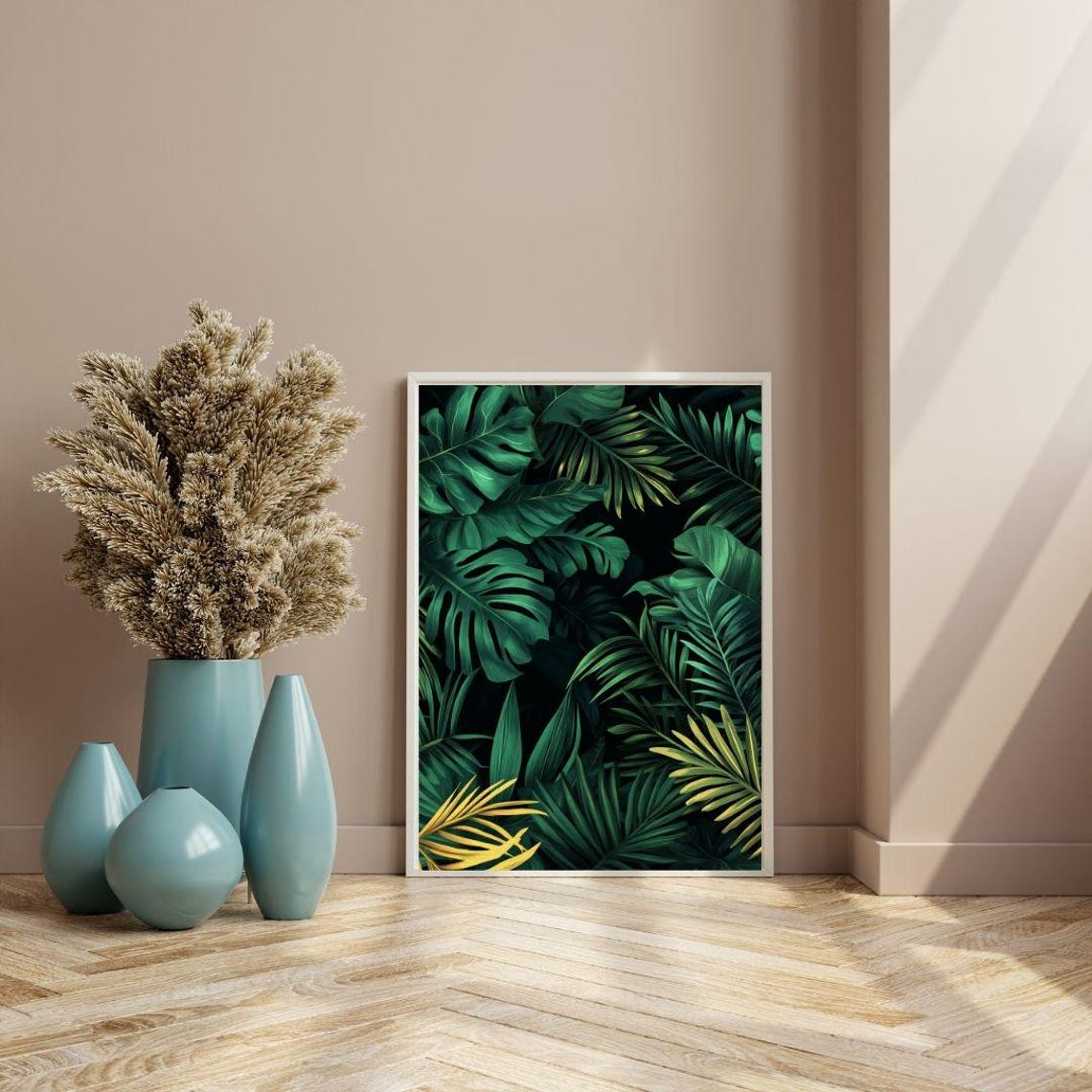 Tropical Jungle Leaf Wall Art Botanical Greenery Print Modern Monstera And Palm Leaves Decor Vibrant Tropical Plant Poster - Image 3