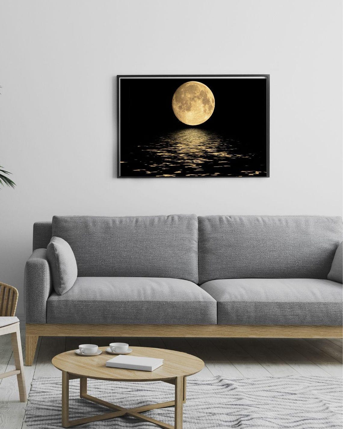 Full Moon Reflection Art Golden Moon Over Water Print Tranquil Night Sky Decor Celestial Moonlight Wall Art Mystical Lunar Art - Image 2