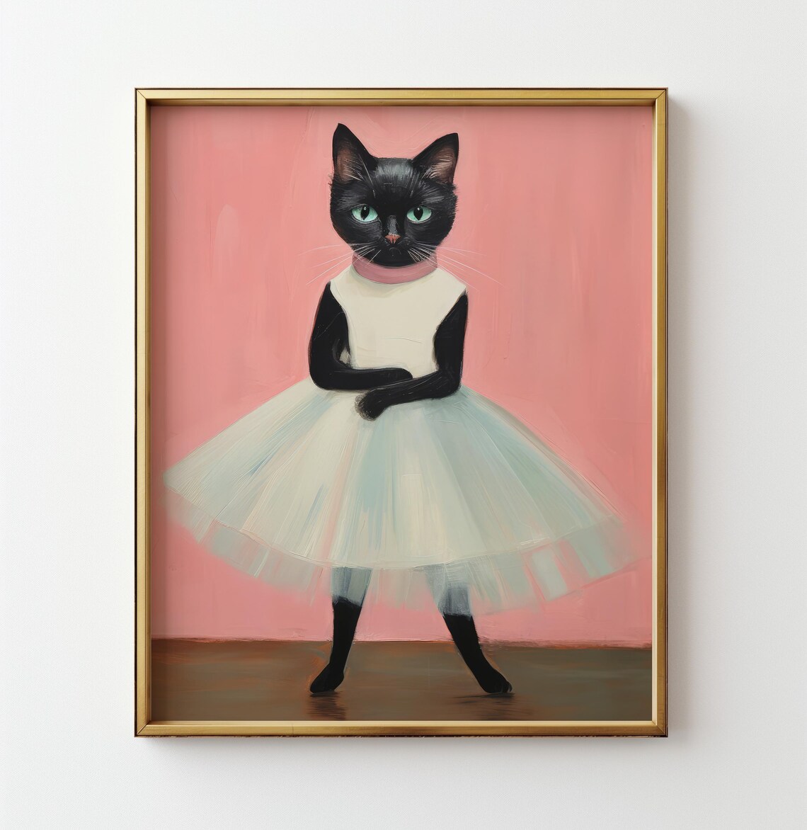 Black Cat Ballerina In White Tutu Pink Ballet Kitten Wall Art - Image 2