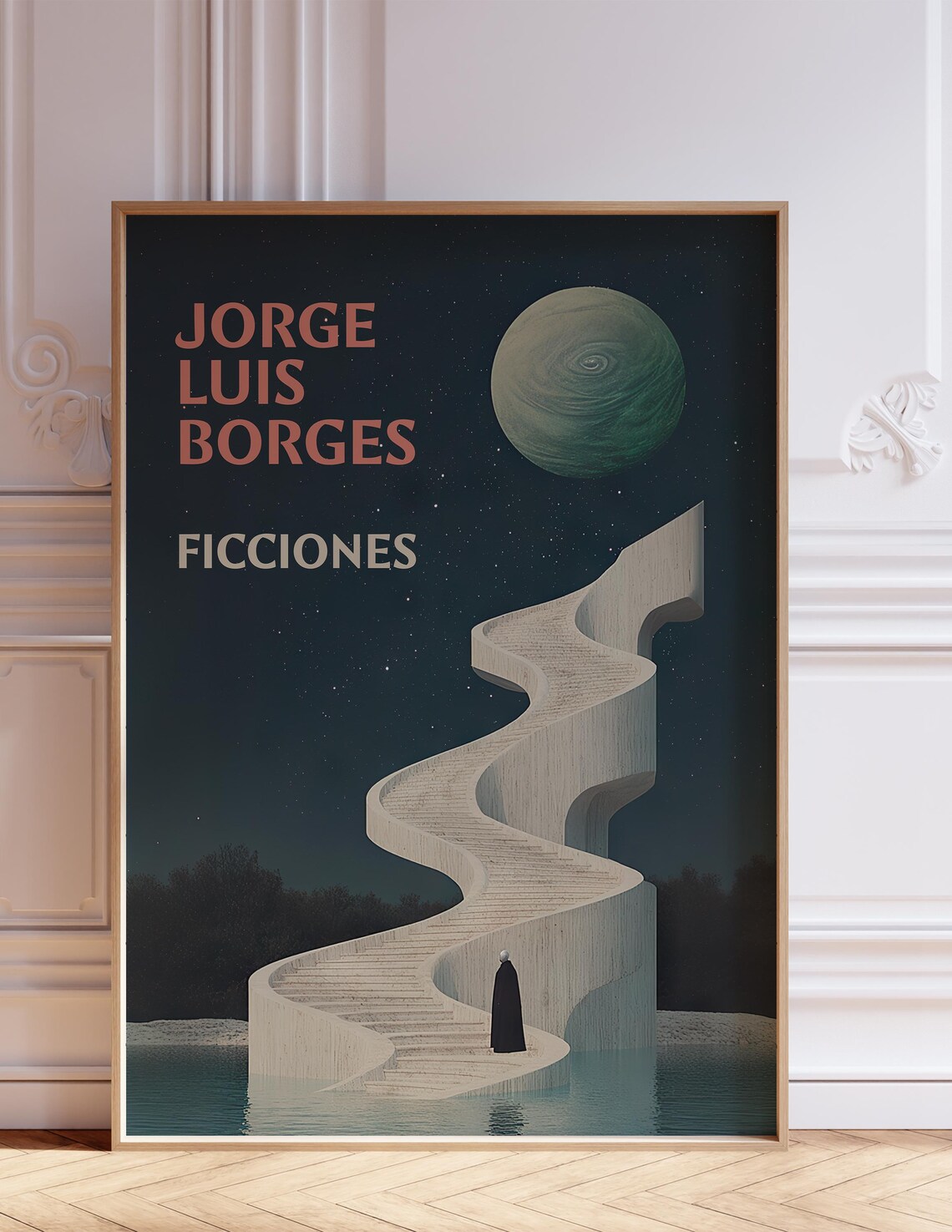 Borges Ficciones Spiral Staircase Rising To Planet Surreal Poster - Image 2