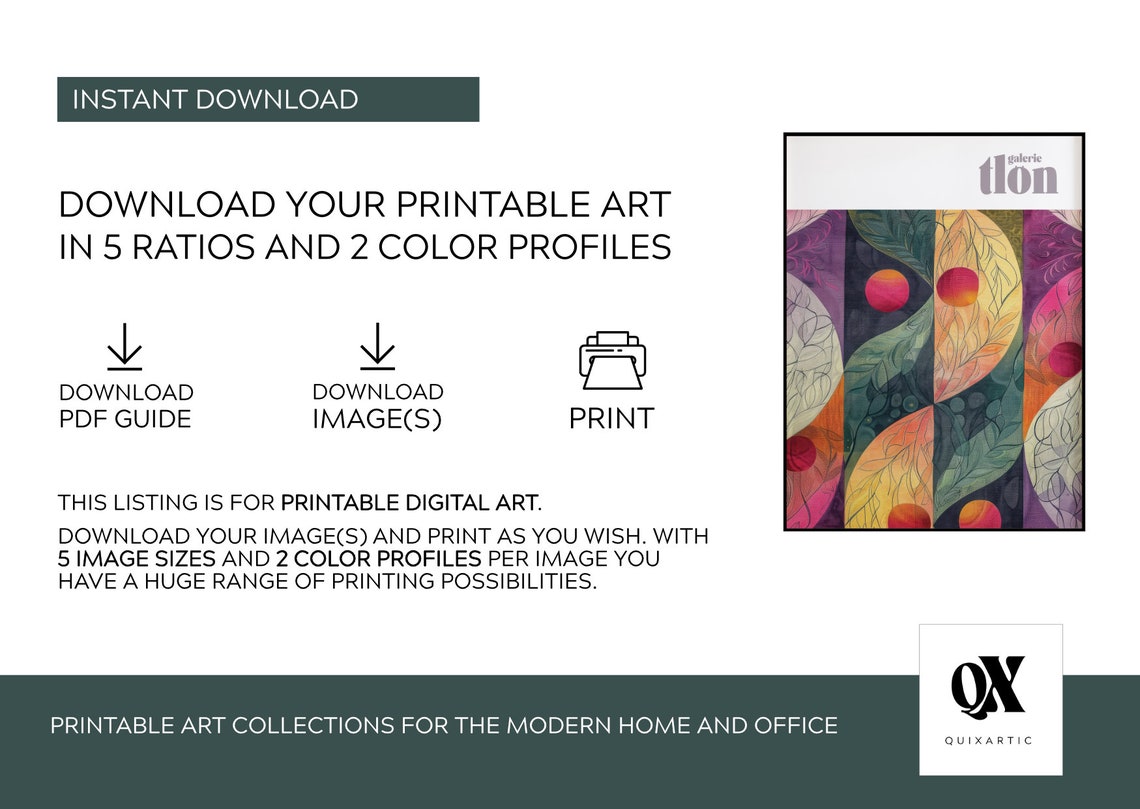 Galerie Tlon Botanical Wave Stripes Abstract Leaves Circles Poster - Image 2