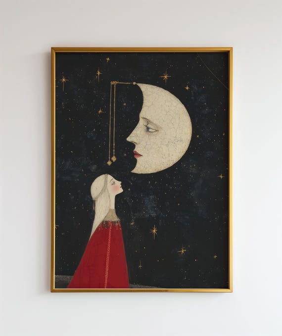 Moon Art Moon Worship Moon Meditation Wall Art Astrology Art Witch Art Spirtual Art Divine Feminine Esoteric New Age Moon Phases