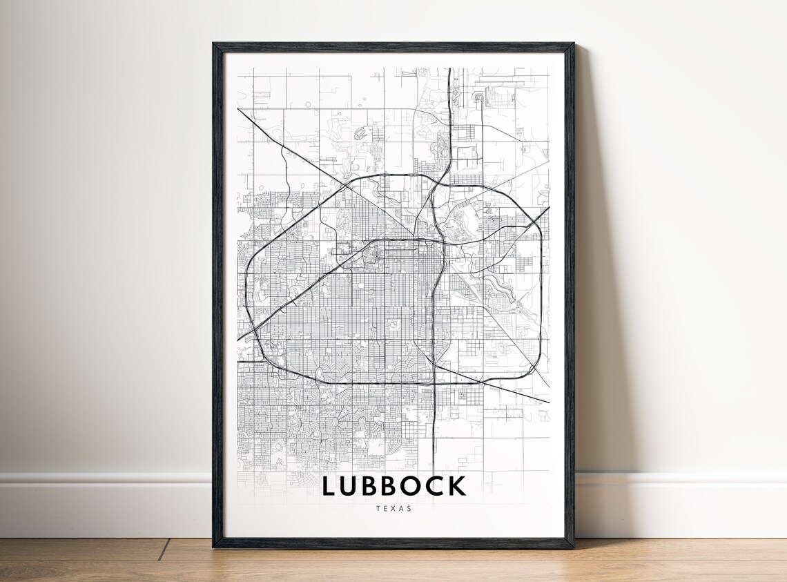 Lubbock Texas Minimalist Black and White Street City Map Poster