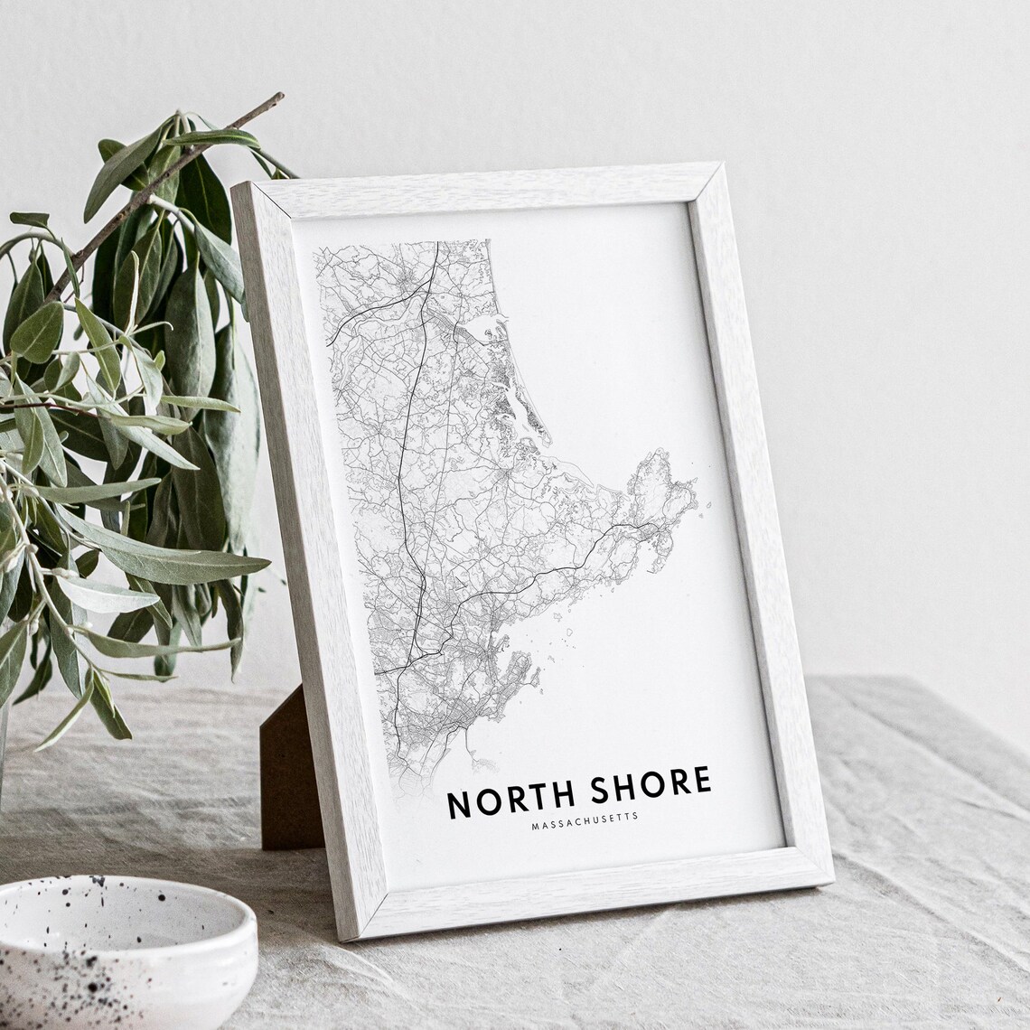 North Shore Massachusetts Map, Black and White Art Print - Image 4