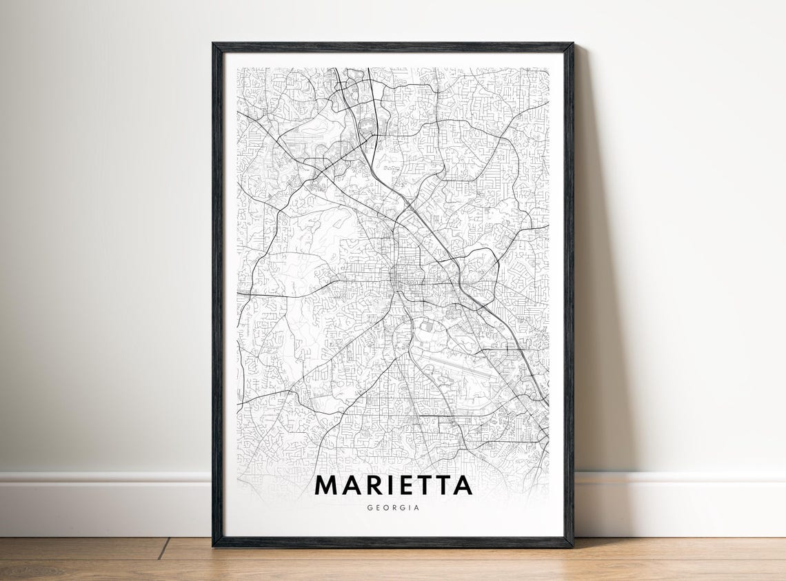Marietta Georgia Black And White Minimal City Street Map Art Poster