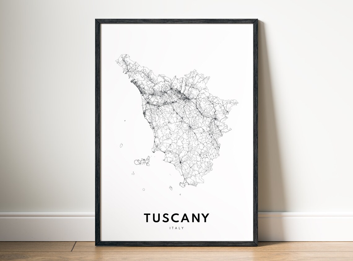 Tuscany Italy Region Minimalist Black White Road Network Map Poster - Image 5