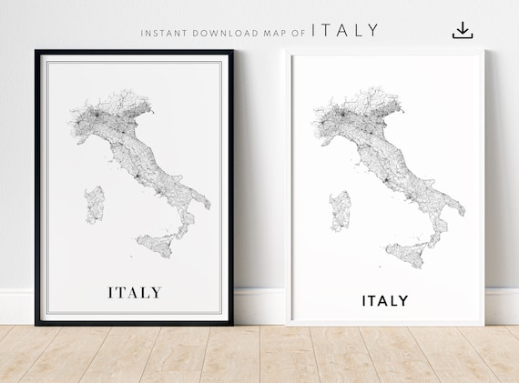 Italy Map Print, Minimal Black and White Map