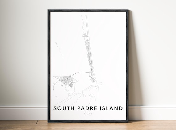 South Padre Island Tx Map Print Texas Poster Black And White