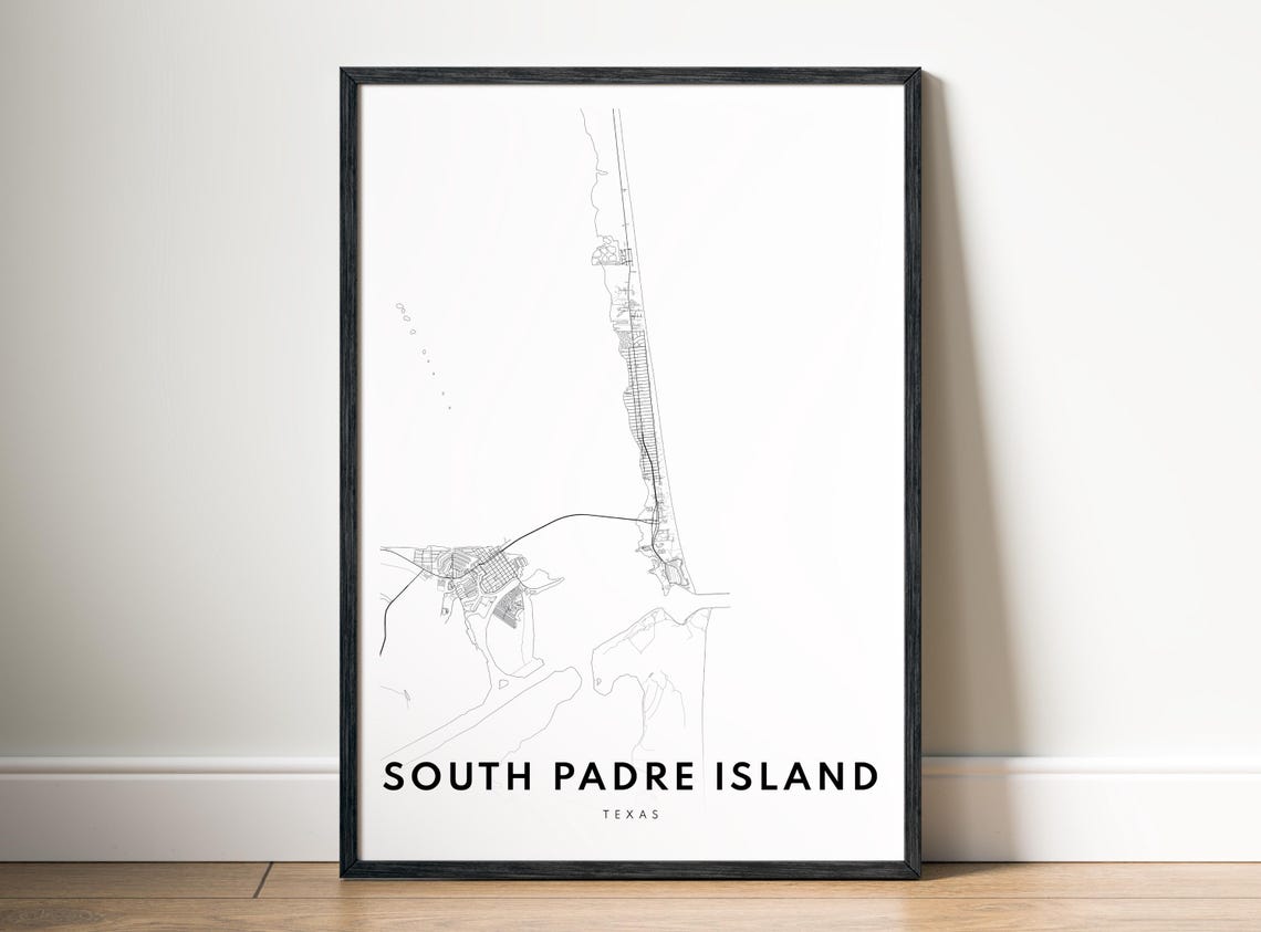 South Padre Island Texas Black And White Minimal Map Art Poster