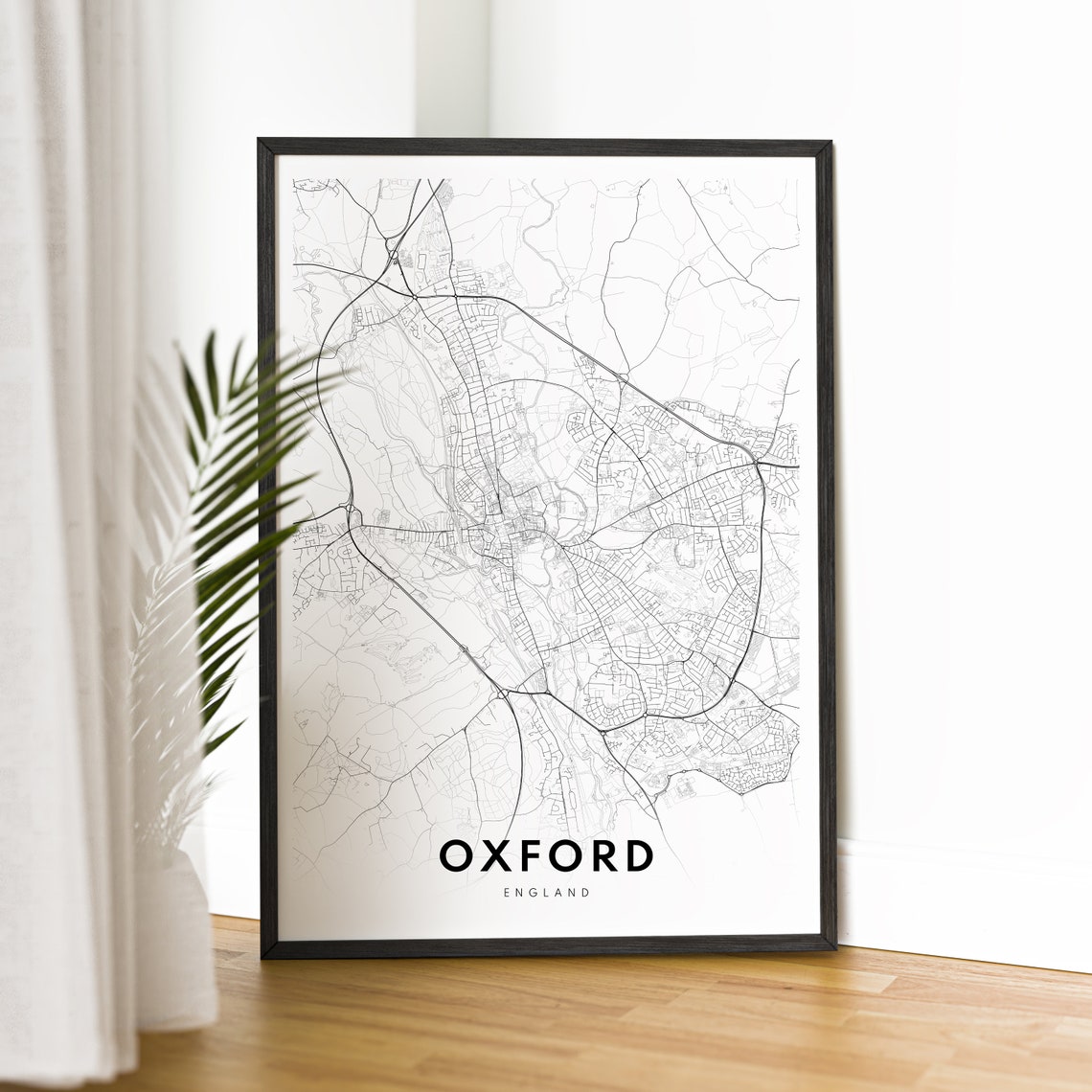 Oxford England Minimalist Line Art City Map Black White Wall Art - Image 2