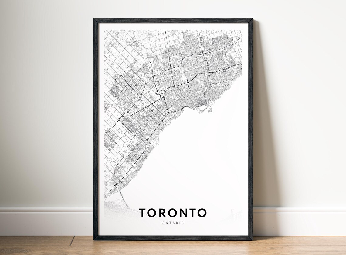Greater Toronto Area Map Poster Ontario Minimalistic Black And White Outline