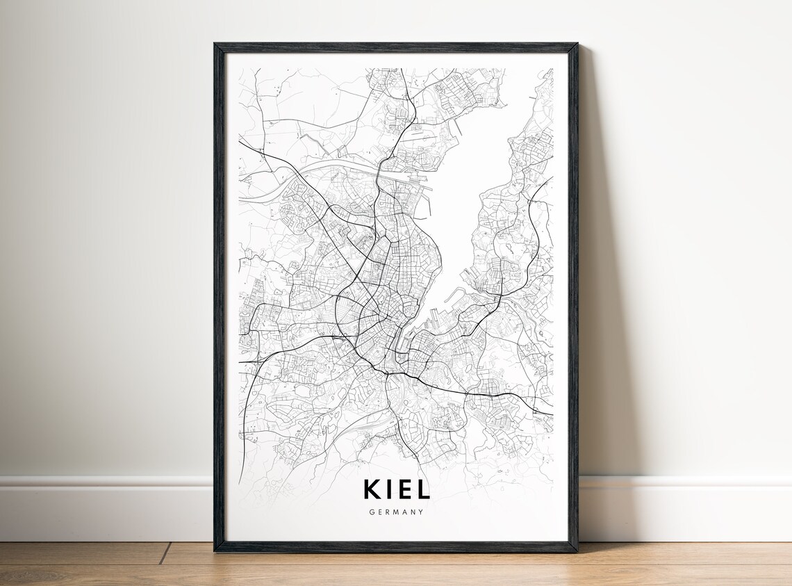 Modern Minimalist Kiel Germany Harbor City Street Map Poster