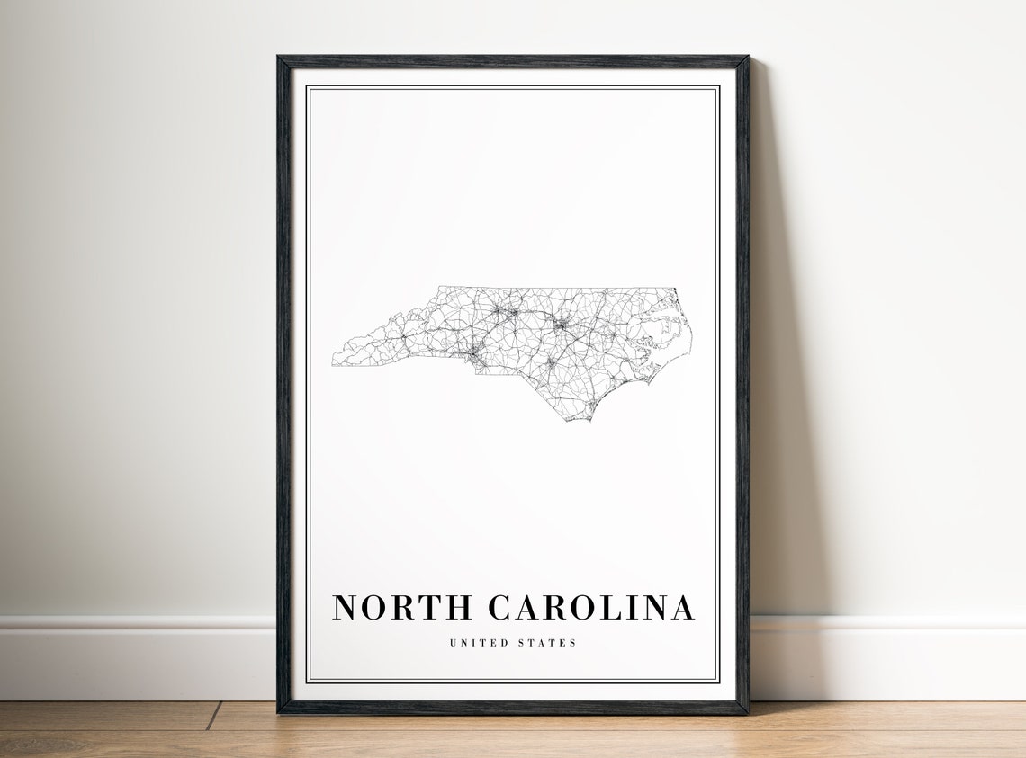 North Carolina State Road Map Minimalist Black White Art Poster