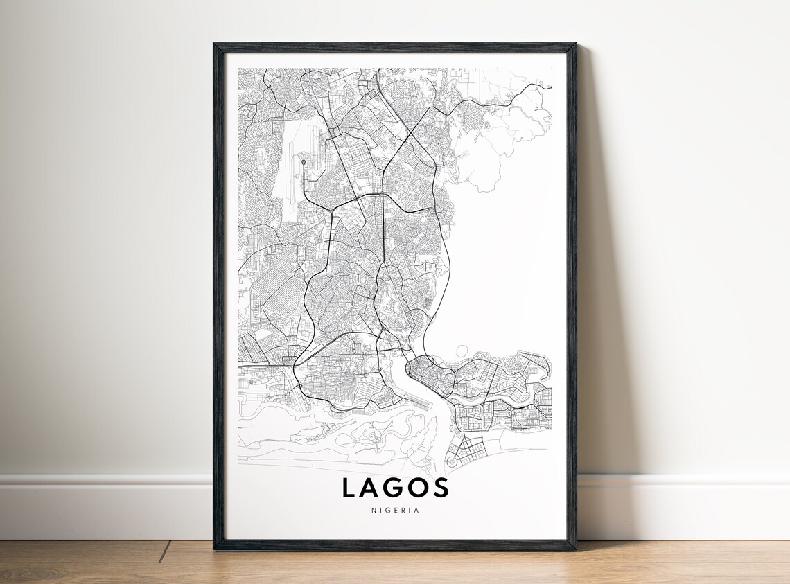 Lagos Nigeria Minimalist Black And White City Street Map Poster