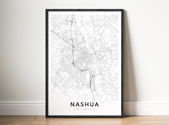 Nashua Nh City Map Poster New Hampshire Black And White Minimalistic Print