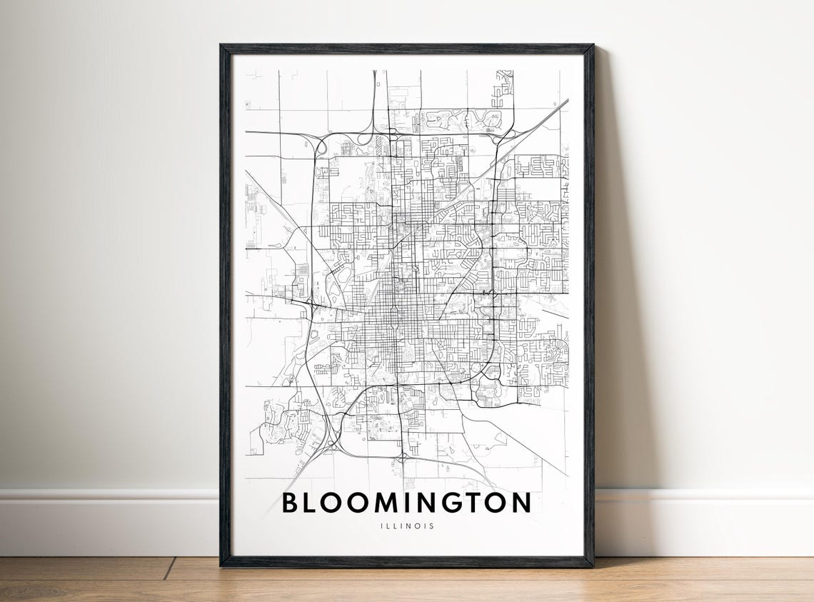 Bloomington Illinois Minimalist Black And White City Street Map Poster