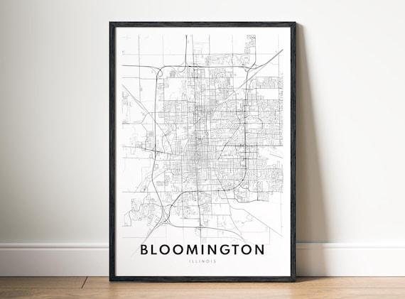 Bloomington Il City Map Poster Illinois Black And White Minimalistic