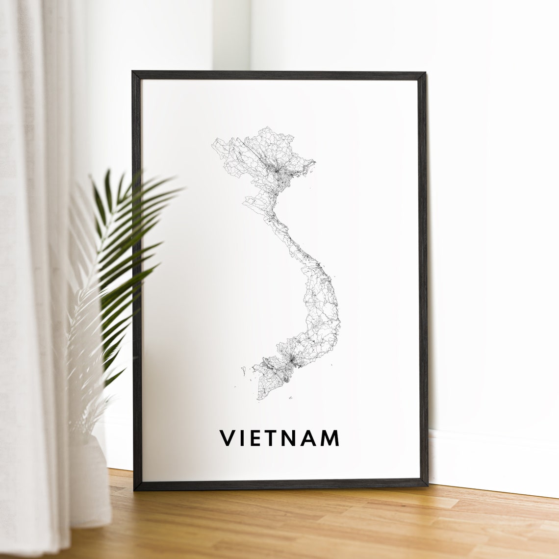 Vietnam Country Road Map Silhouette Outline Black And White Print - Image 2