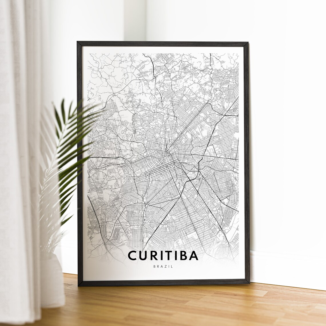 Curitiba Brazil Minimalist Black and White City Street Map Poster - Image 2