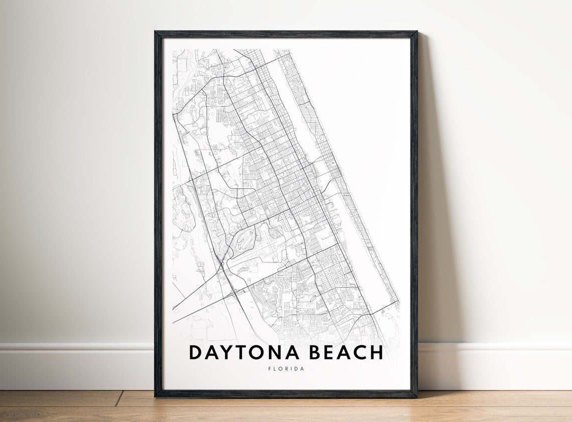 Daytona Beach Florida Street Map Line Art Black and White Poster