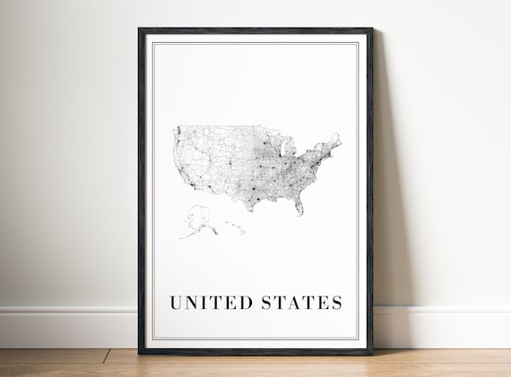 United States Black And White Map Art Print