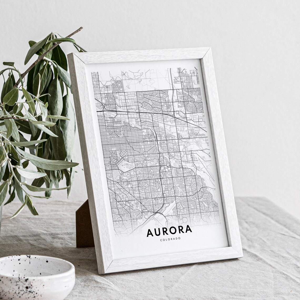 Aurora Colorado Minimalist Black and White City Street Map Poster - Image 2