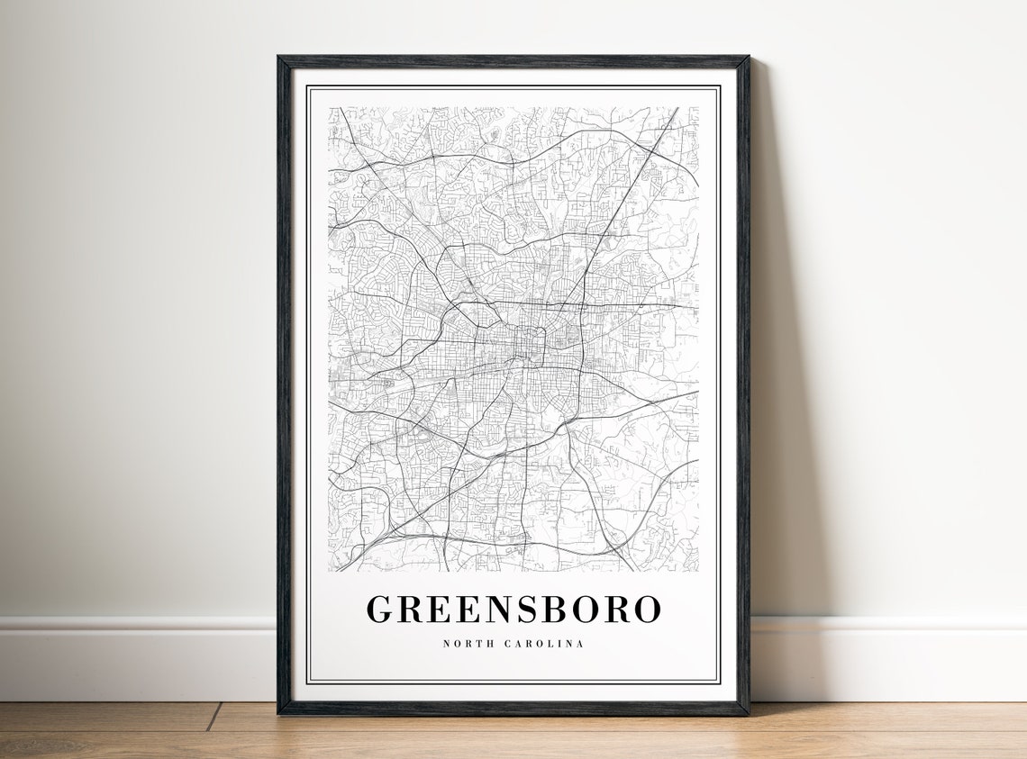 Greensboro North Carolina Minimalist Black and White City Map Poster - Image 5