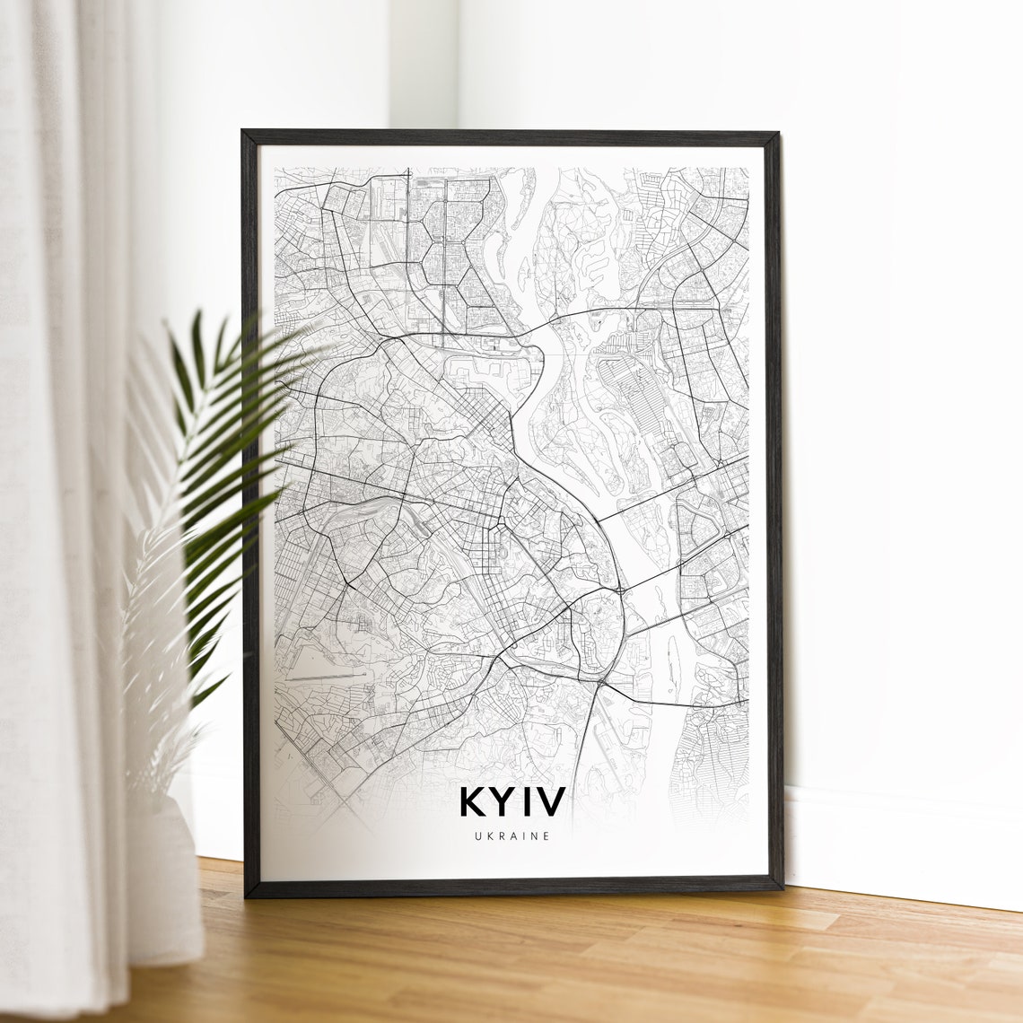 Kyiv Ukraine City Center Minimalist Street Map Black White Poster - Image 2